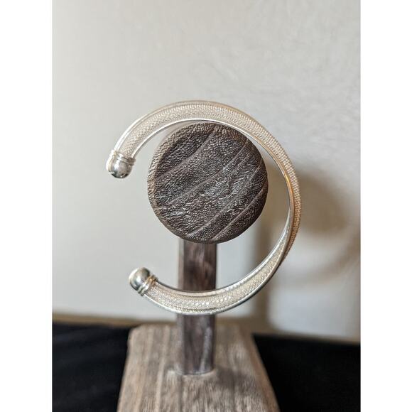 Stamped 925 Silver Reticulated Mesh Bangle Cuff Bracelet - Picture 2 of 7